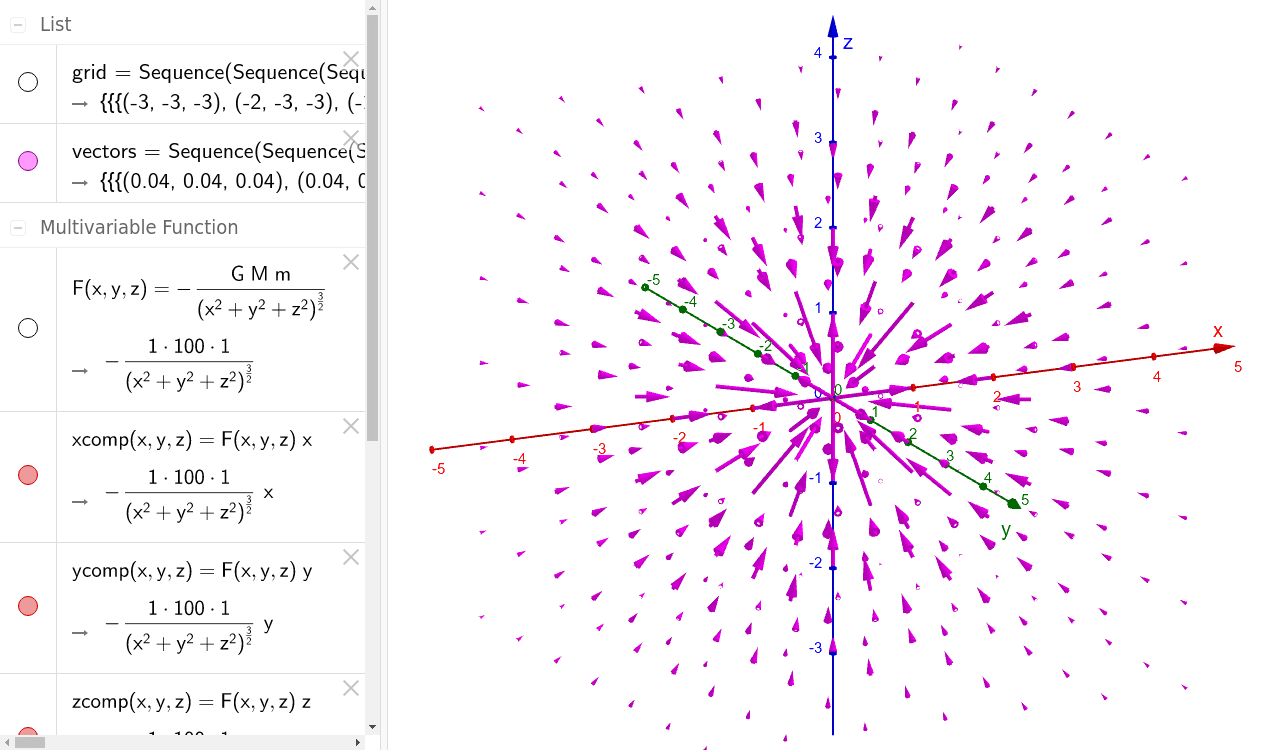 Gravitational field 3d geogebra