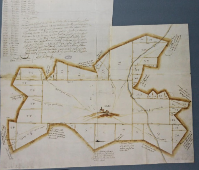 Planos para el cálculo de la superficie de Villamiel, en 1660. Exposición del Archivo General de Simancas.