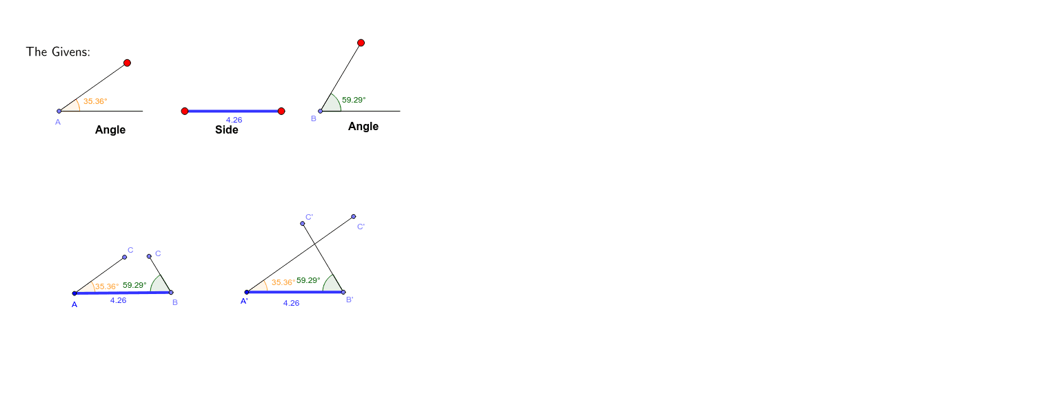 Drag the red points in the top half of the drawing to adjust the givens, then adjust the points to try to make congruent or non-congruent triangles in the bottom half. Press Enter to start activity