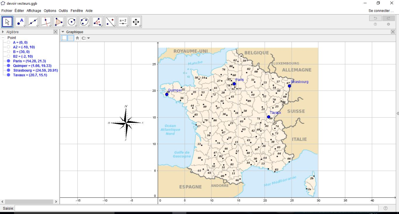 Devoir sur les vecteurs pour des bac pro 1ière : course d'orientation en avion 