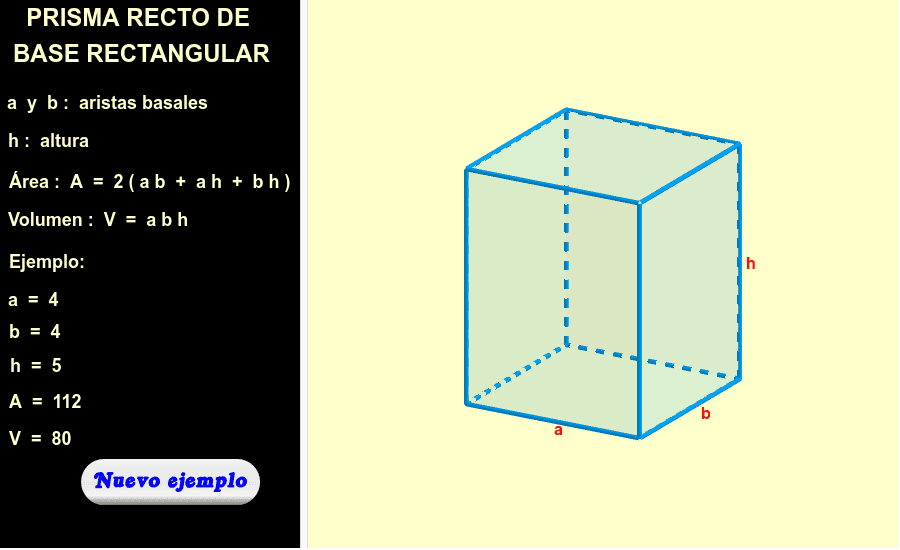 Prisma recto de base rectangular paralelepípedo ( área y volumen