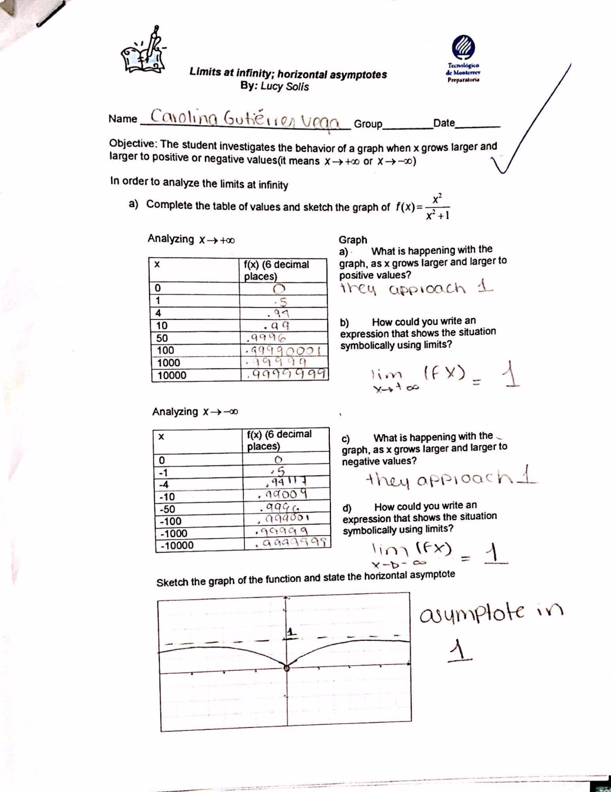 limits at infinity: horizontal asymptotes