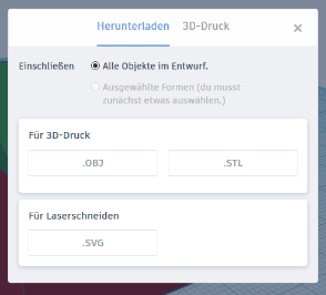 Select to download all objects in the scetch and choose STL as format.