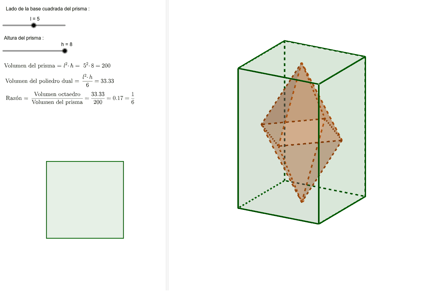 Prisma de base cuadrada y poliedro dual GeoGebra