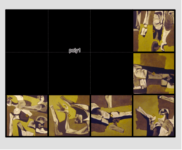 Move the square boards to the black frame dragging the central point. You can also rotate any square board just clicking over it. Try to figure it out as exhibited in the museum.