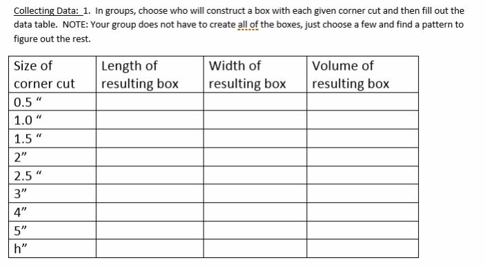 Fill out table with your group