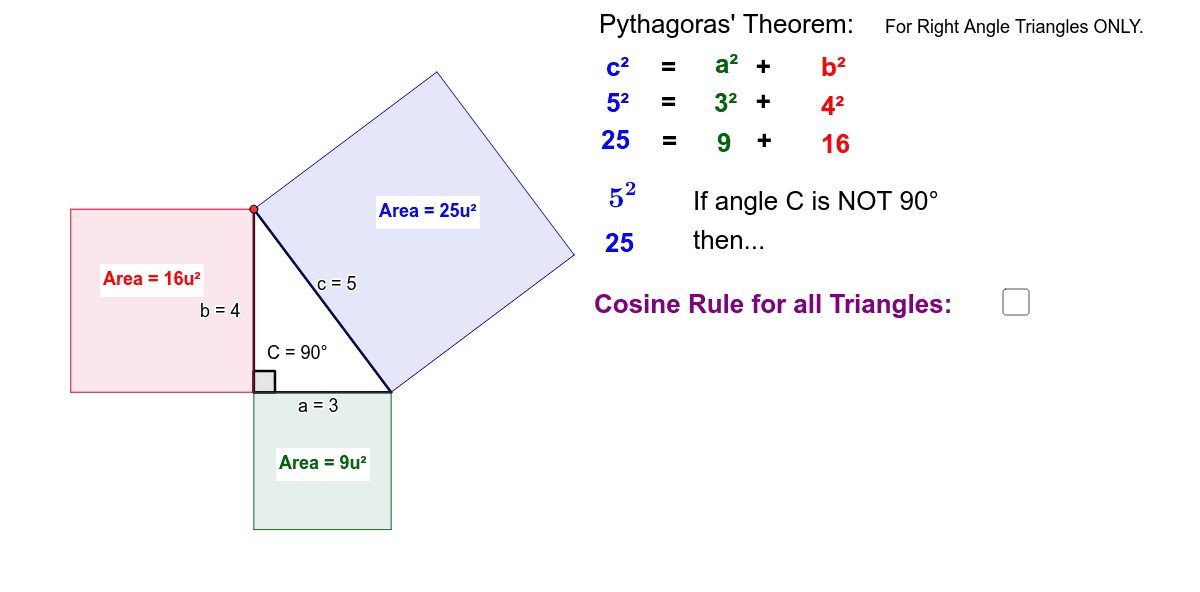 Cosine Rule Pythagoras Theorem Geogebra