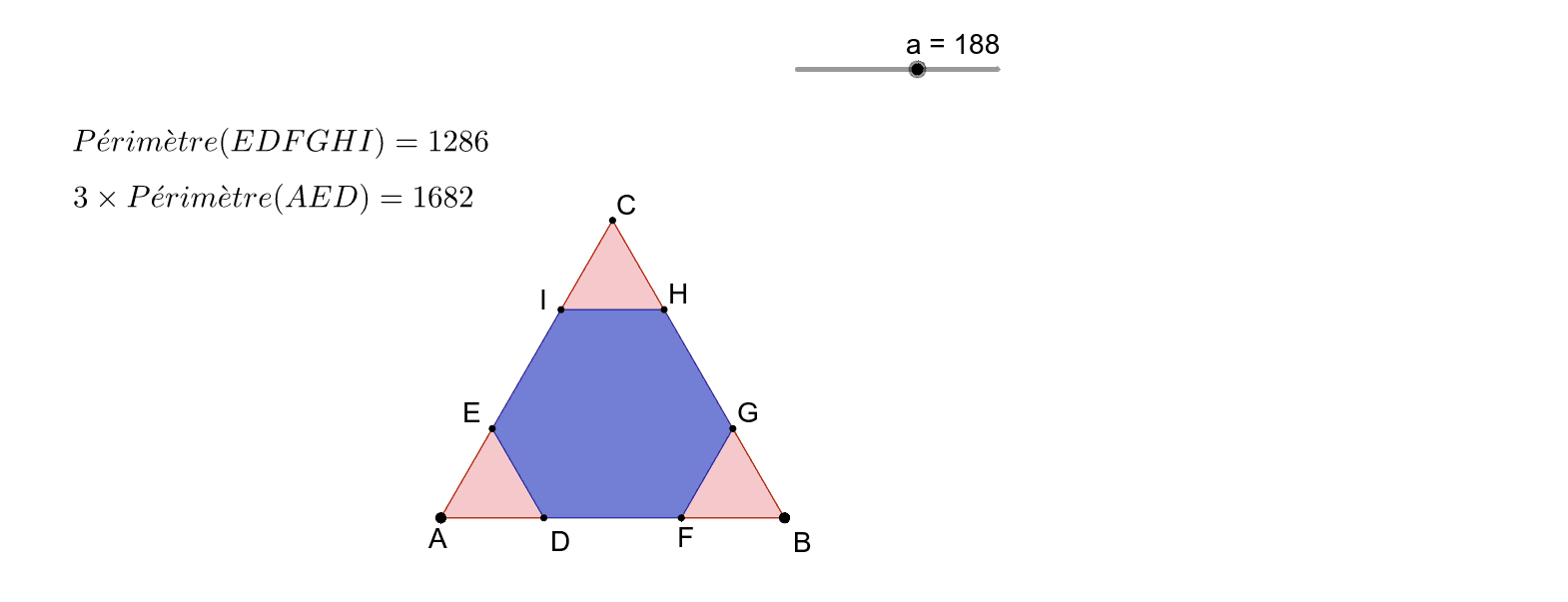 Perimetre D Un Triangle Equilateral Un hexagone inscrit dans un triangle équilatéral de périmètre à déterminer – GeoGebra