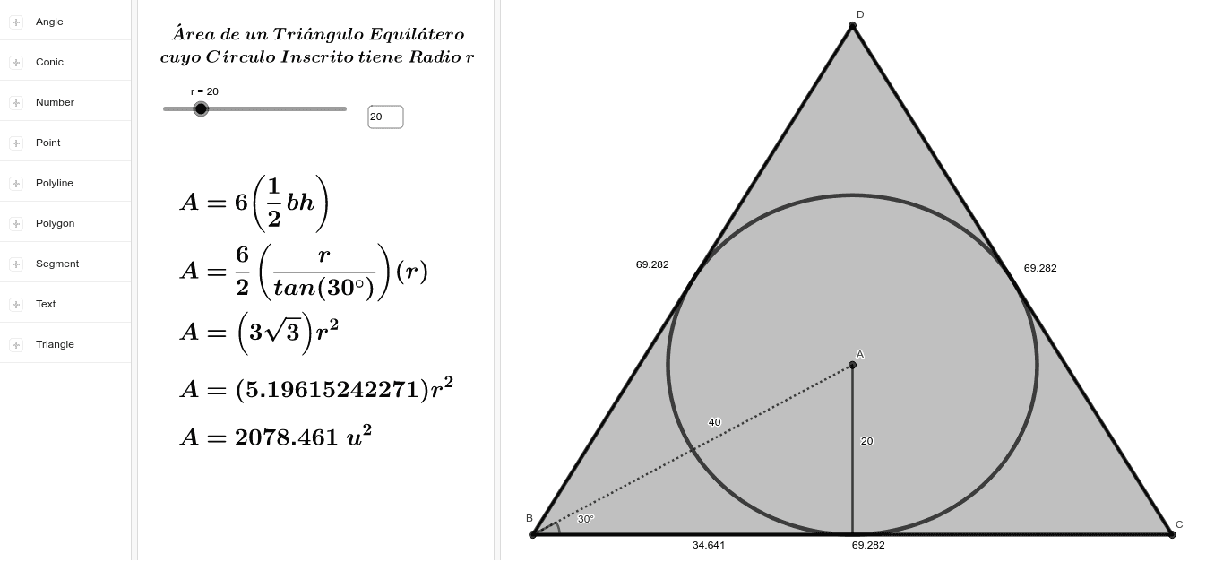 Triangulo equilatero circunscrito en una circunferencia