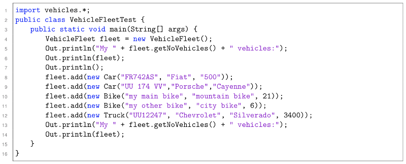 Implementiere die Klasse VehicleFleet nach folgendem Muster: