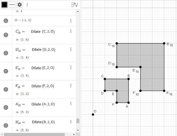 Figure 12 - Homothety of the polygon ABCDEF in GeoGebra.
