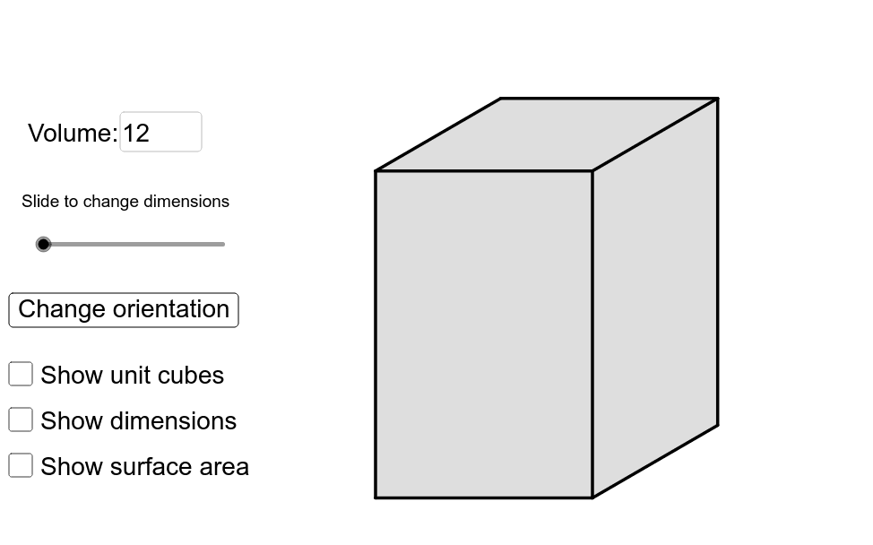 Dimensions from Volume GeoGebra