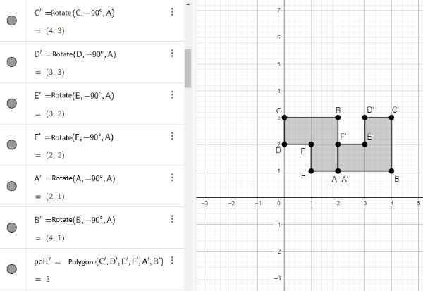 Figure 11 - Rotating the polygon ABCDEF in GeoGebra.