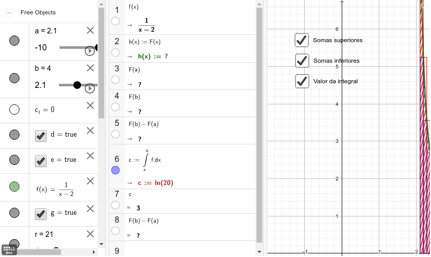 Neste exemplo vamos utilizar, além da janela de álgebra, a janela Cálculo Simbólico (CAS).