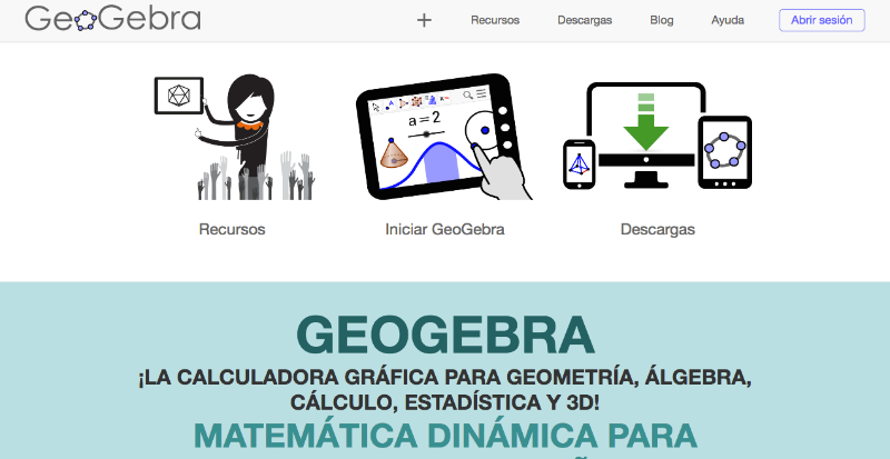 Pantalla de inicio de GeoGebra