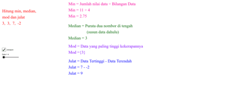 Mencari min, median, mod dan julat – GeoGebra