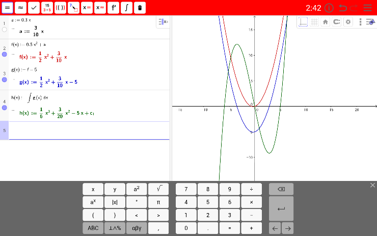 De rode hoofdbalk toont dat de leerling tijdens het examen de schermvullende weergave van GeoGebra Examen verliet.