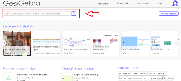 Openingsscherm GeoGebra Tube