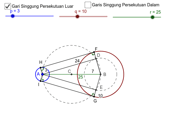 Garis Singgung Persekutuan Dua Lingkaran Geogebra