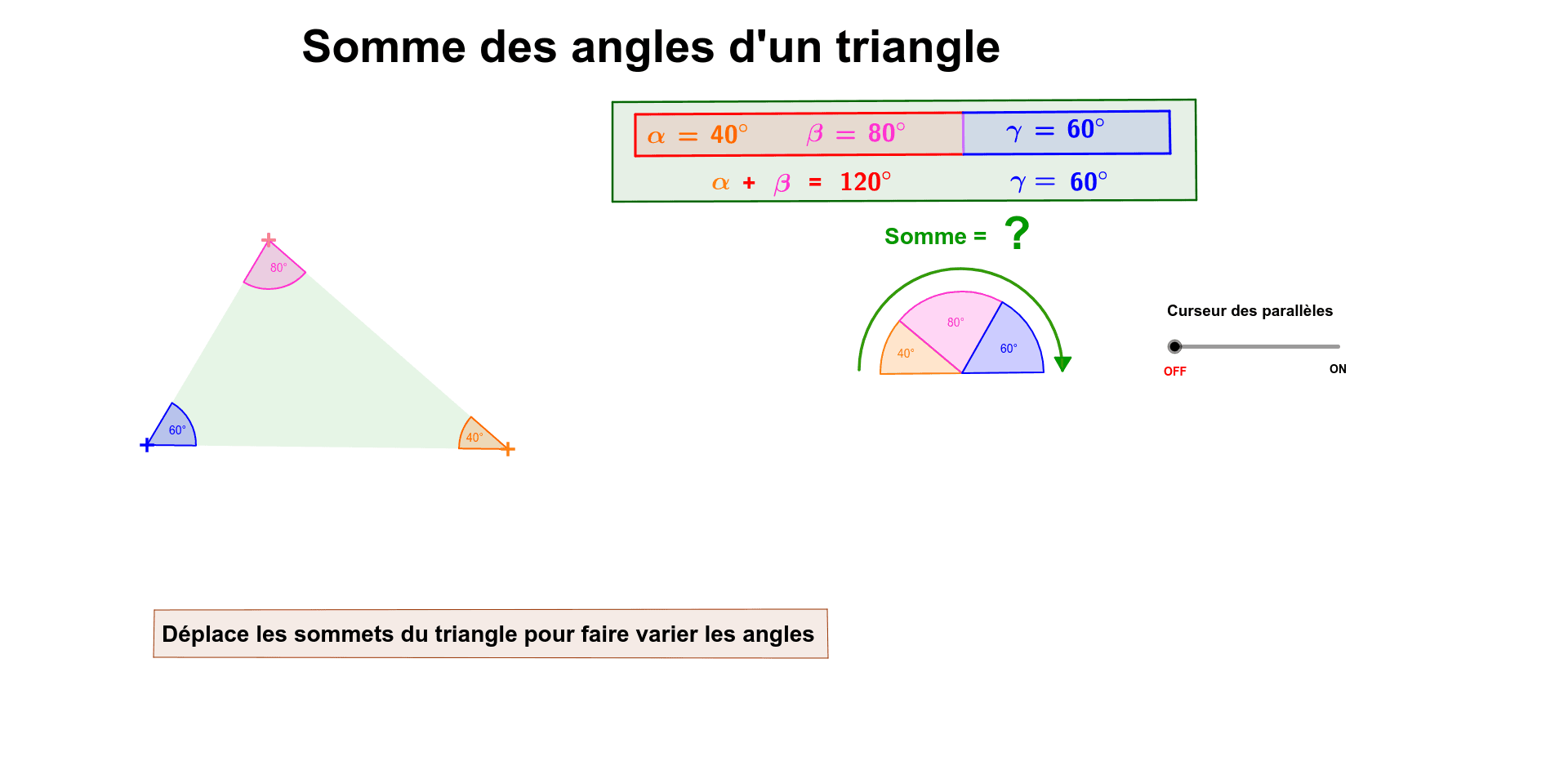 Somme des angles dans un triangle GeoGebra