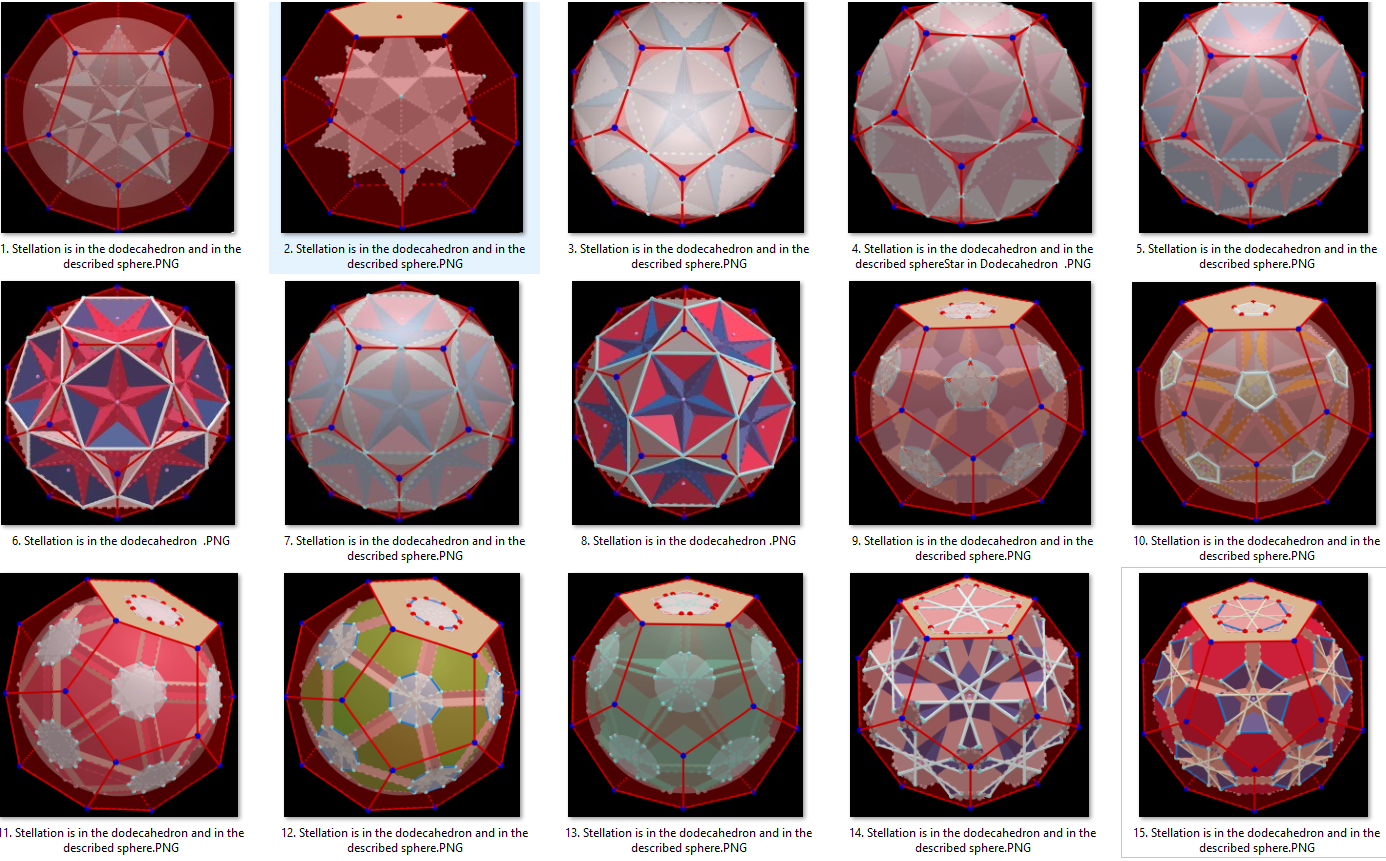 Stellation in the dodecahedron and in the described sphere. 