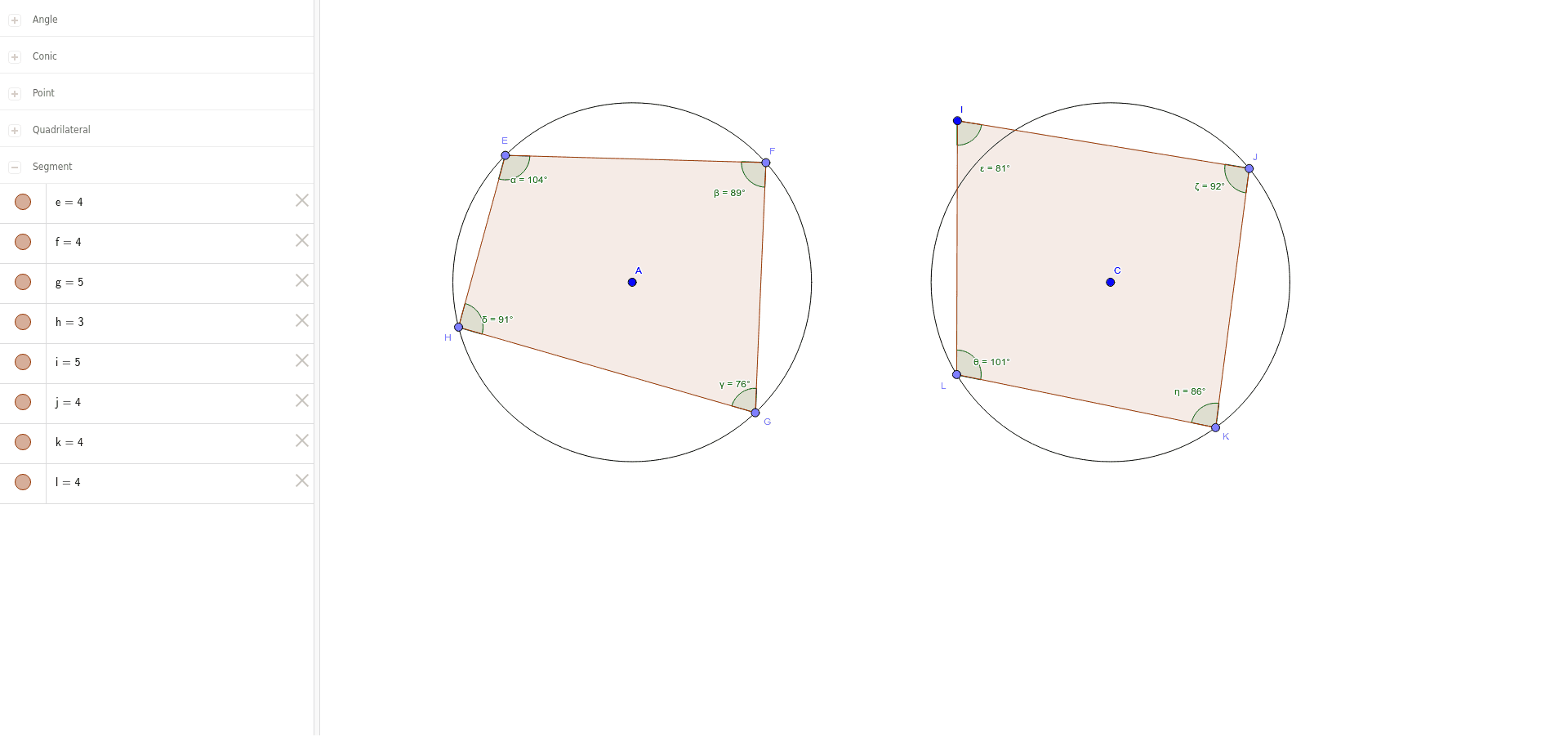 Inscribed Quadrilateral Theorem Geogebra