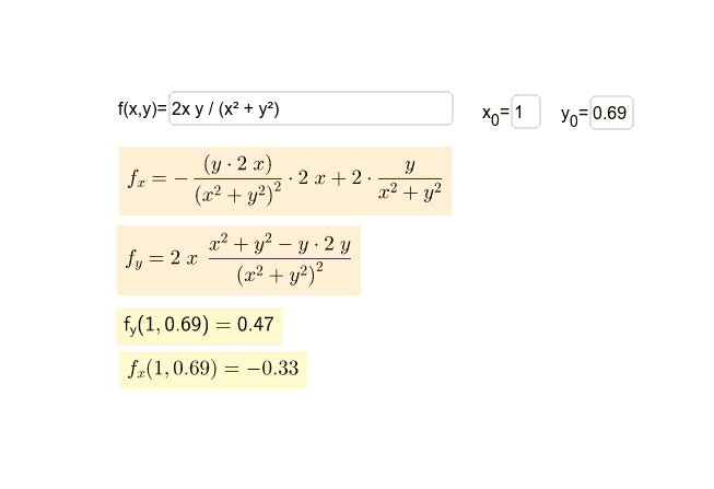 Calcula las derivadas parciales y el valor el punto de la función que necesites! – GeoGebra