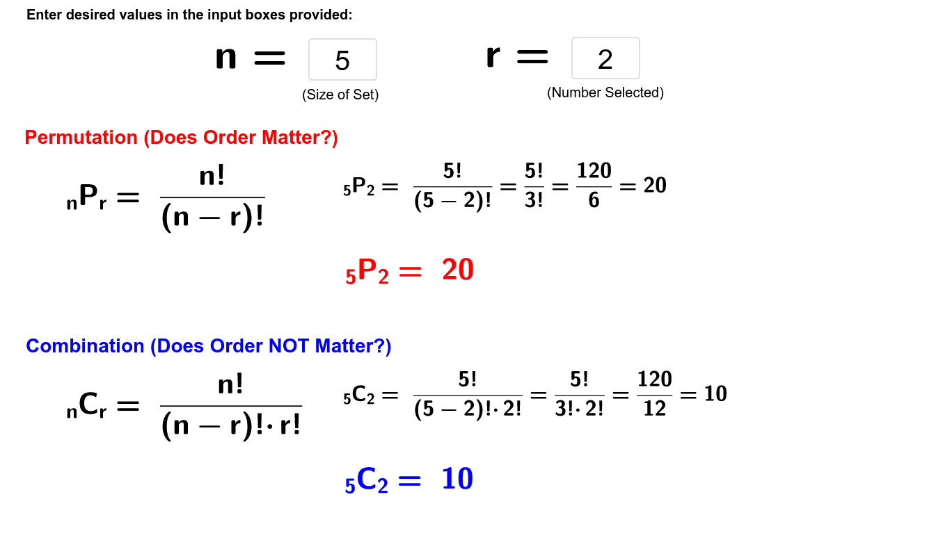 Permutation And Combination Calculator Geogebra