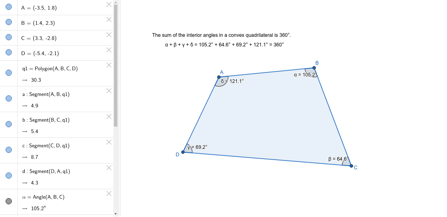 Sum Of Interior Angles Quadrilateral Geogebra