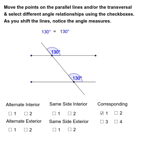 Parallel Lines Cut By a Transversal GeoGebra