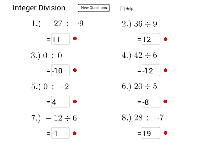 Examples For Dividing Integers