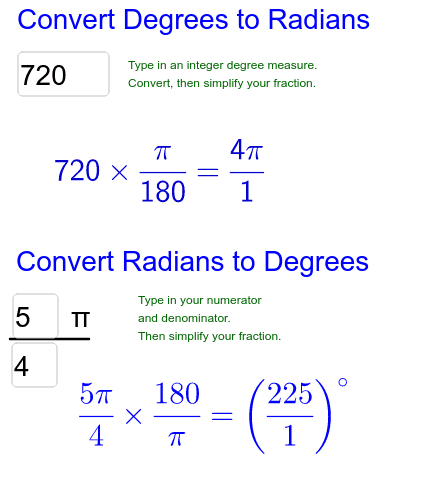 Explore Converting Between Degrees And Radians Geogebra