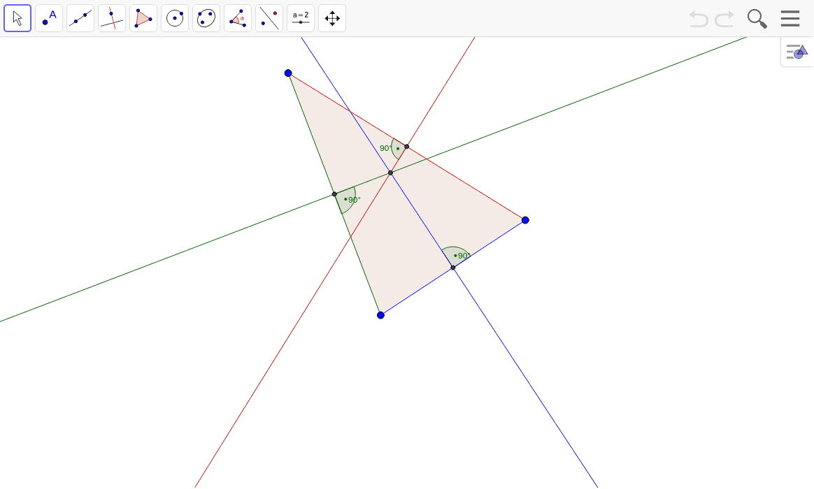 Drag the vertices of the triangle and observe each perpendicular bisector.
