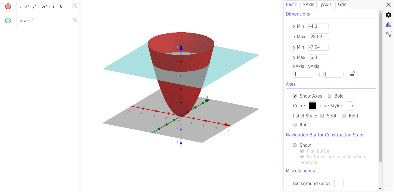 Paraboloide Z X Y Abaixo Do Plano Z 4 Geogebra