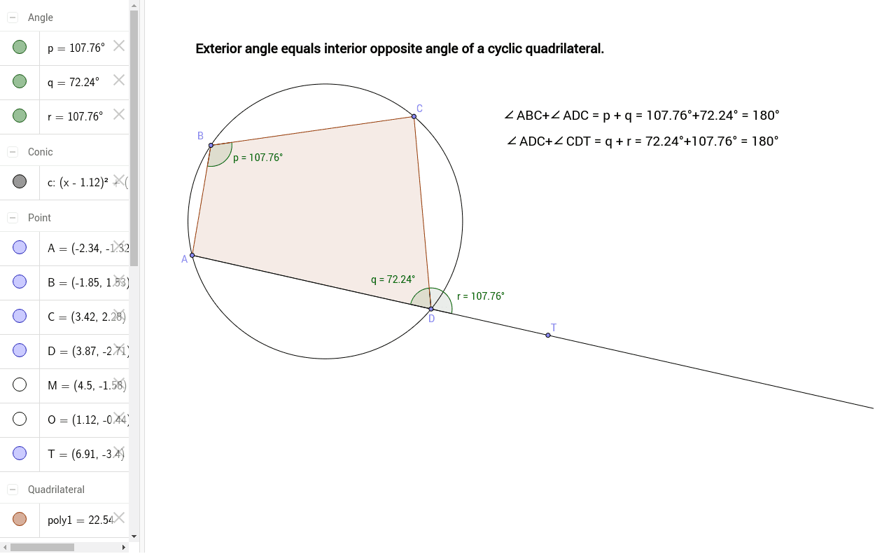 Exterior Angle Equals Interior Opposite Angle Of A Cyclic Quadrilateral