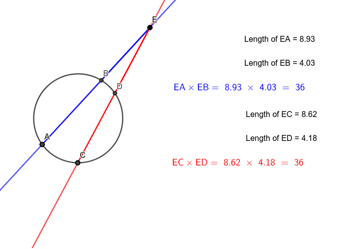 Move points A, C, and E and observe how the lengths change.