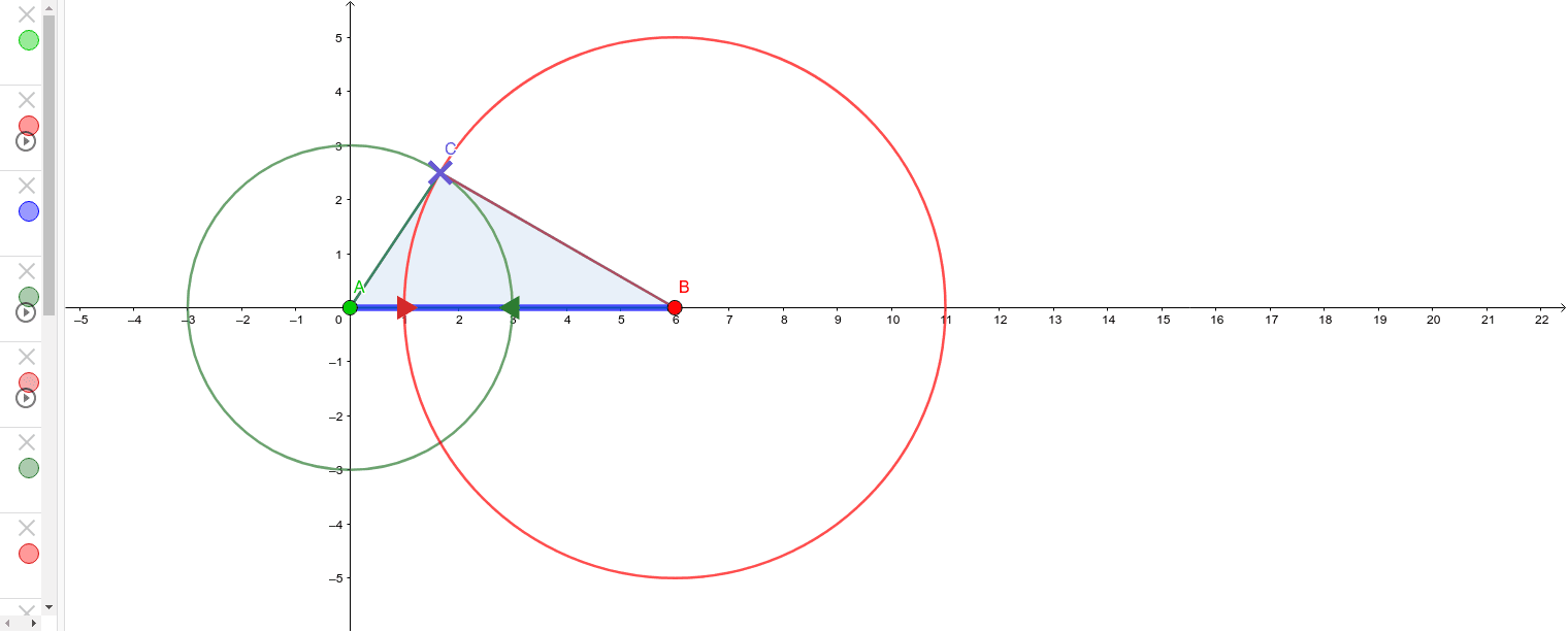 Cambia la dimensión del lado de la base arrastrando los puntos A y B y arrastra las flechas (verde y roja) para cambiar la dimensión de los otros dos lados