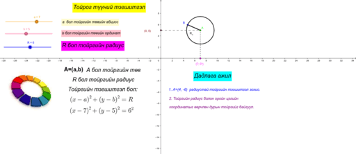 Тойргийн тэгшитгэл – GeoGebra