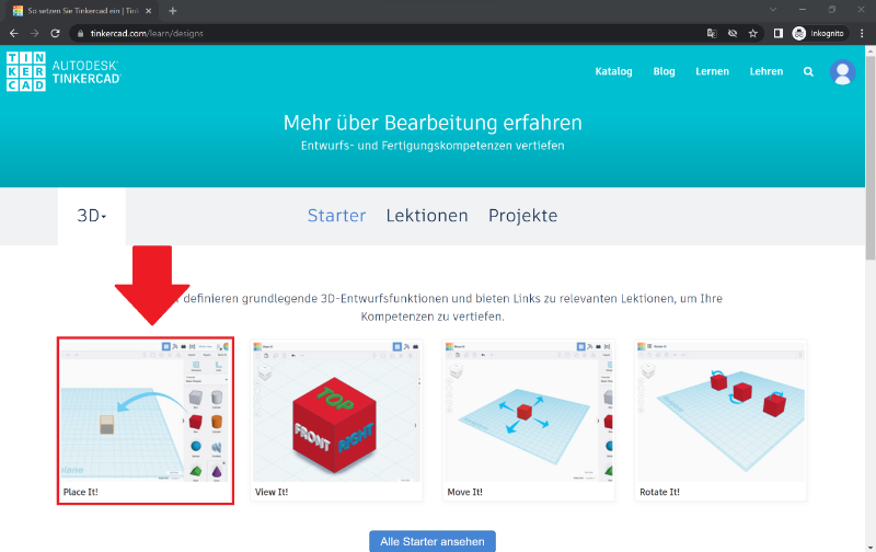 5) Beginne mit dem Modul "Place It!"