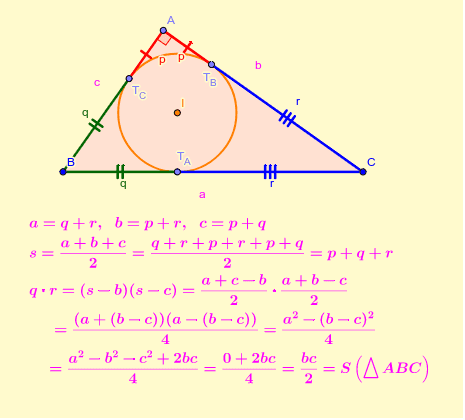 Área triángulo rectángulo y circunferencia inscrita – GeoGebra