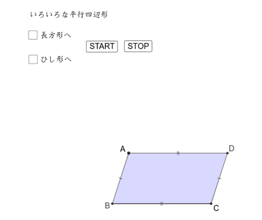特別な平行四辺形への遷移 Geogebra