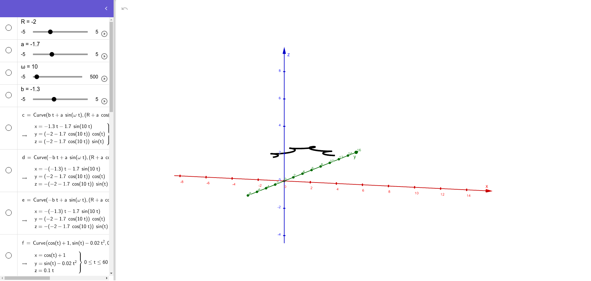 Helix around Helix 4 (trying to make it curve) GeoGebra