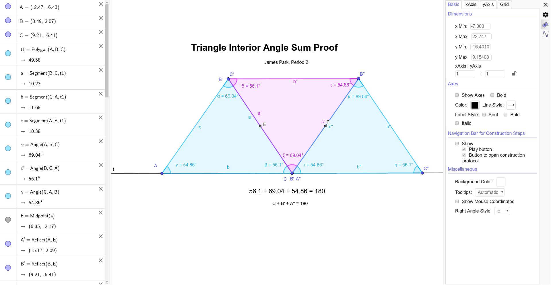 Triangle Interior Angle Sum Proof Geogebra
