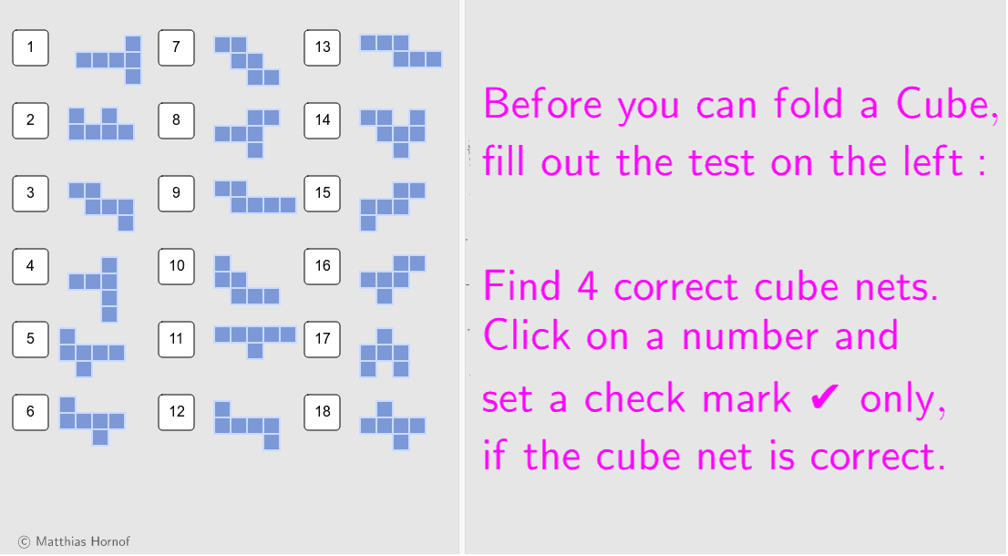 all cube nets in 3D GeoGebra