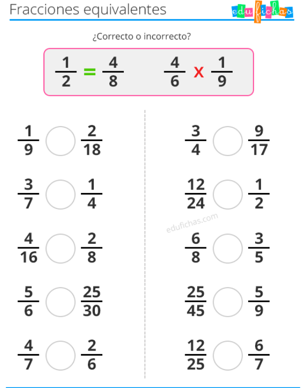 Ejercicios de fracciones equivalentes