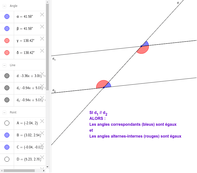 Propriété des angles alternesinternes et correspondants GeoGebra Propriété des angles alternesinternes et correspondants GeoGebra