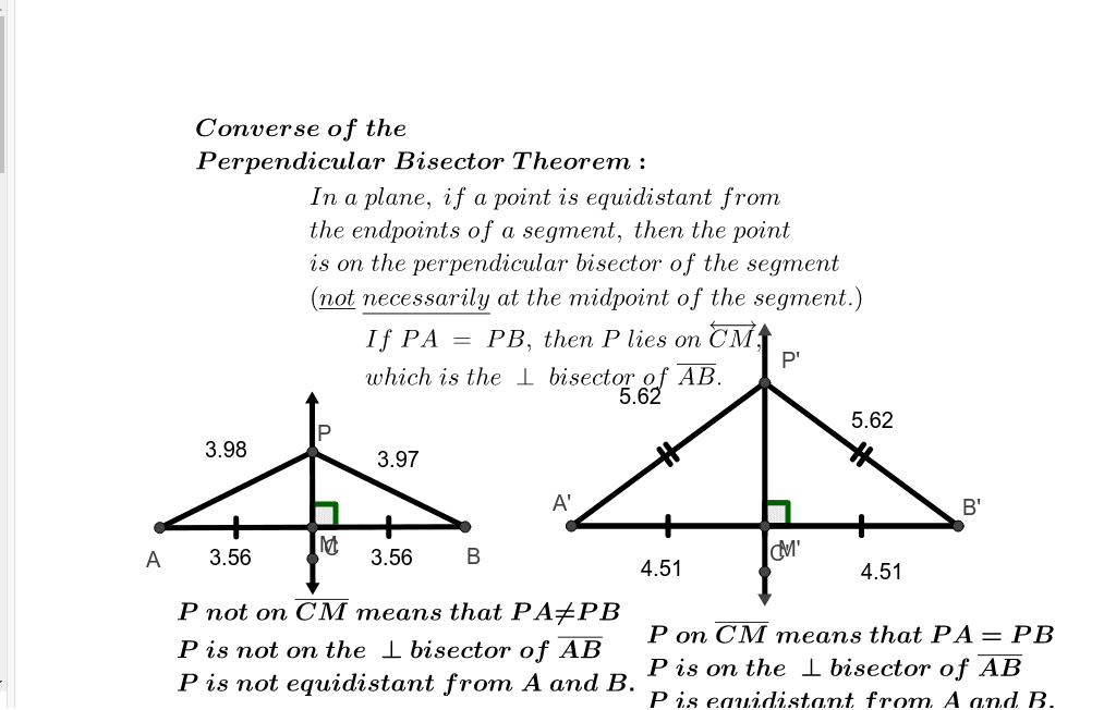 Converse Of The Perpendicular Bisector Theorem GeoGebra