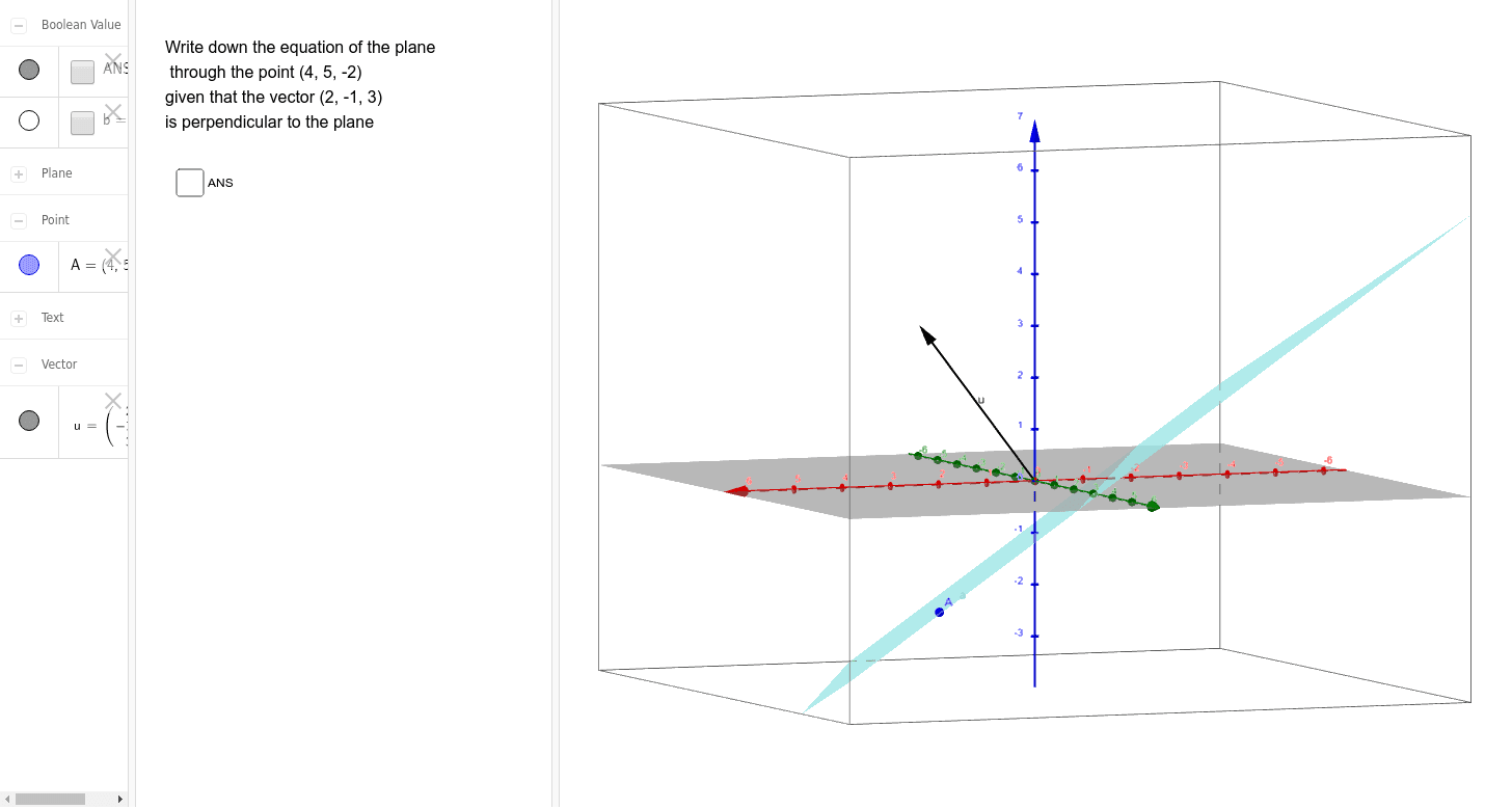 C4 Equation of plane given point and vector – GeoGebra