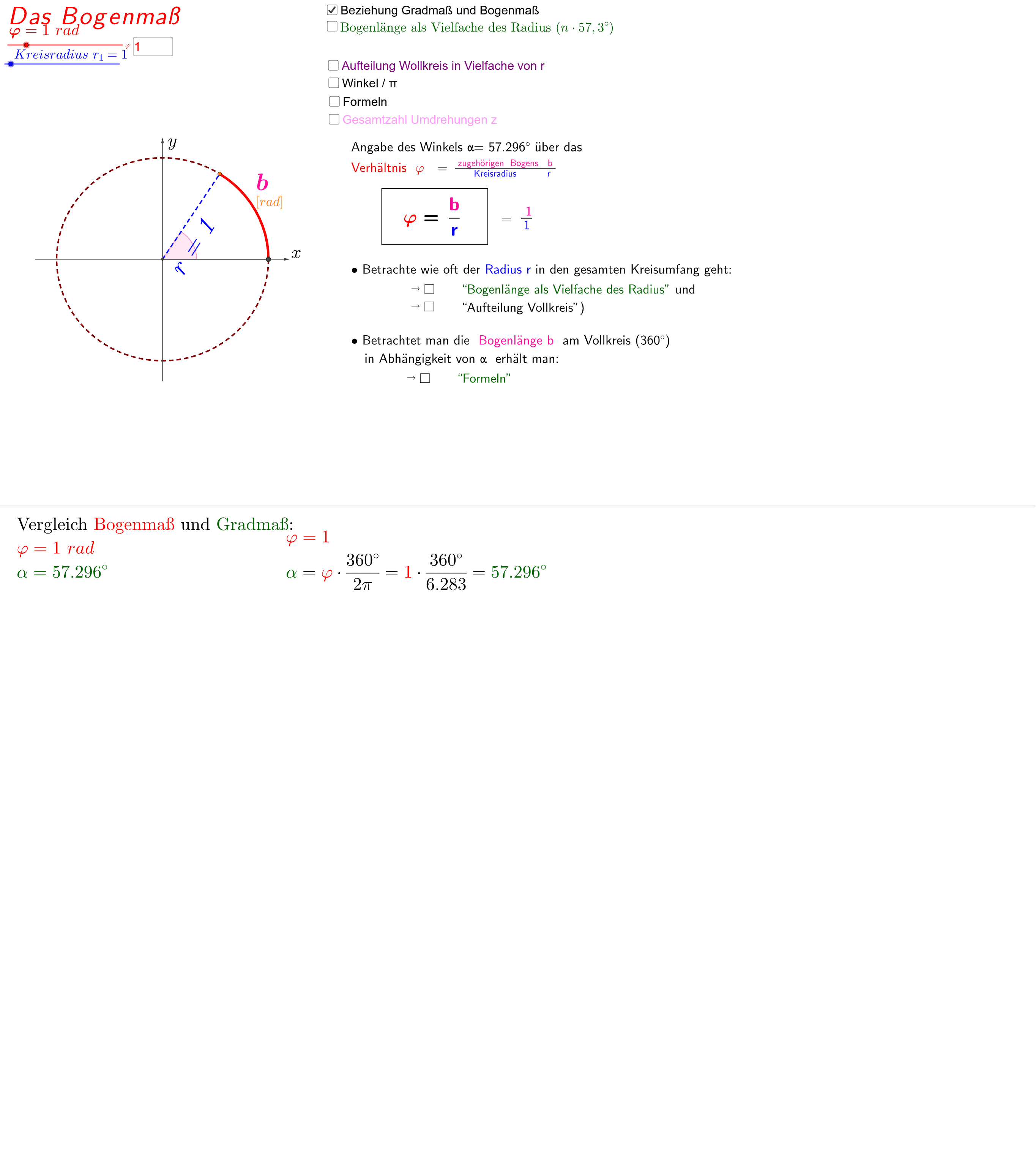Winkelangaben im Bogenmaß GeoGebra