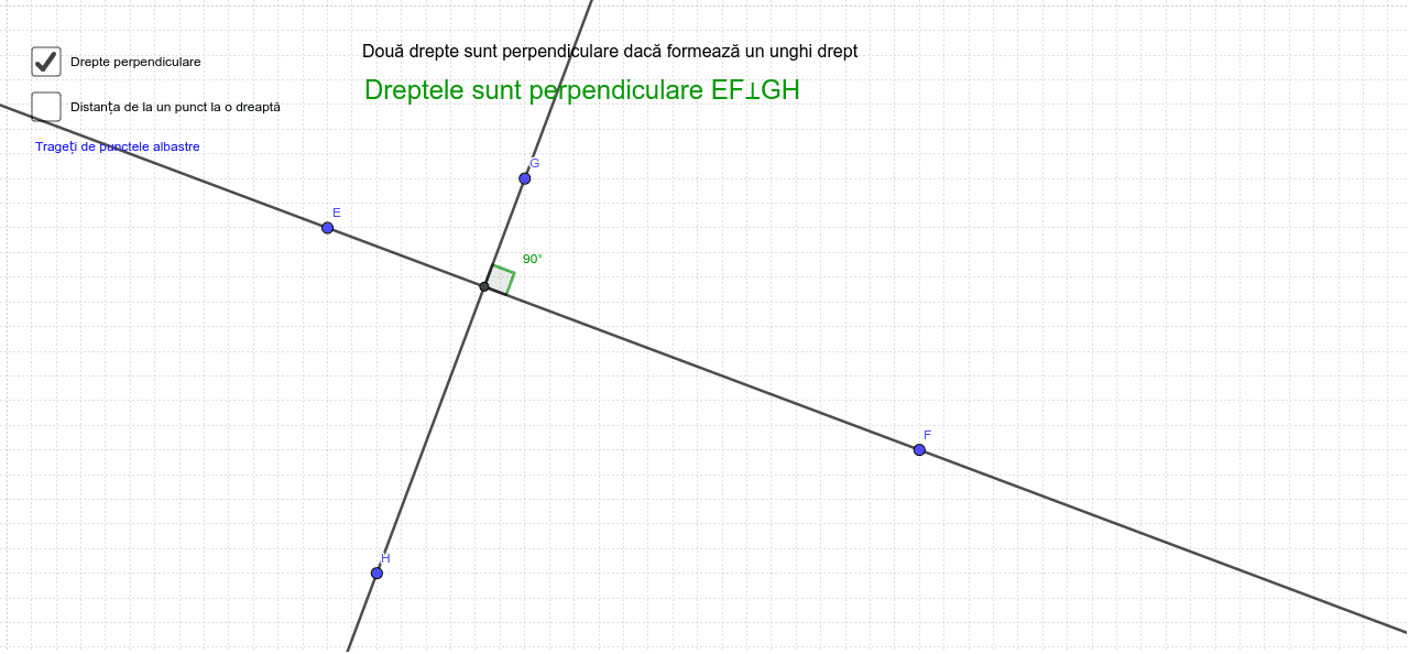Drepte perpendiculare, distanta de la un punct le o dreapta – GeoGebra